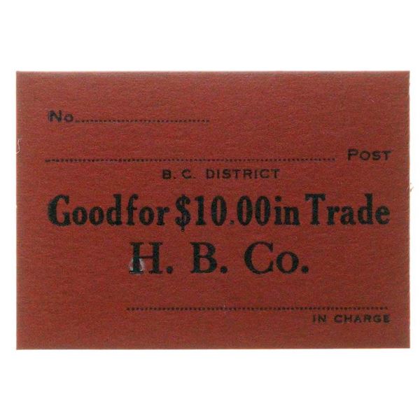 Hudson Bay Company CH-BC10-18-10Ra, Good for $10.00 in trade. Red Cardboard. Gingras 386.
