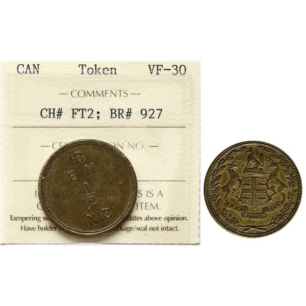 Hudson's Bay;  FT-2, Breton #927, ICCS VF30 Eastmain  1/2 Made Beaver, Moose Factory, Circa 1857.