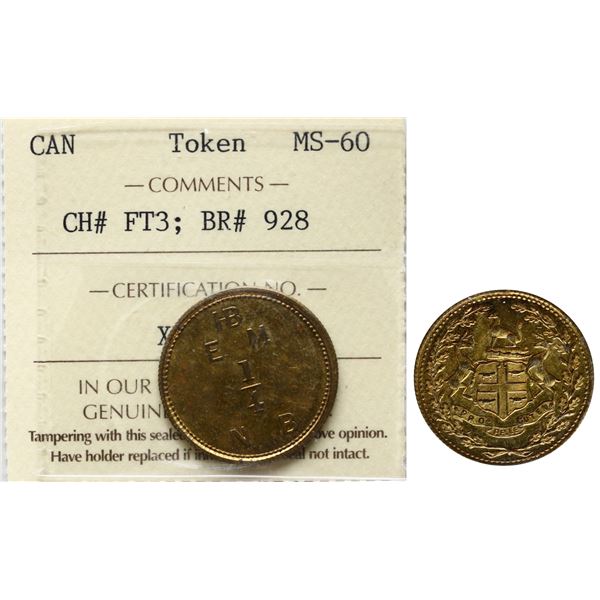 Hudson's Bay;  FT-3, Breton #927, ICCS MS60 Eastmain  1/4 Made Beaver, Moose Factory, Circa 1857.