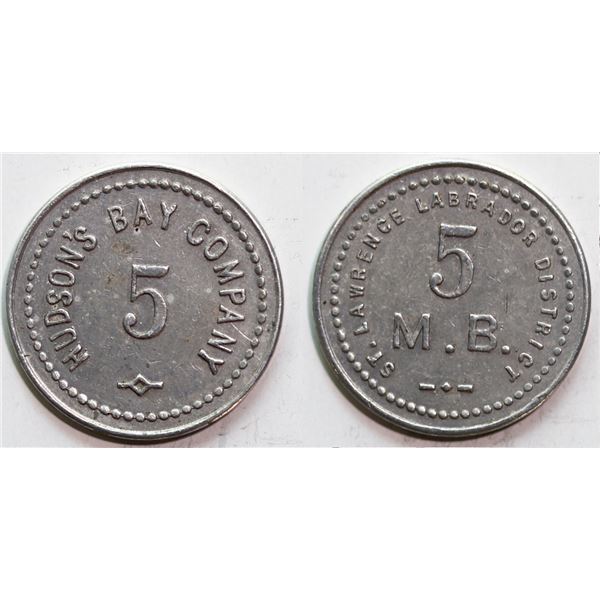 Hudson’s Bay Company St. Lawrence Labrador District 5 M.B. small lettering circa.1923 [x=#8