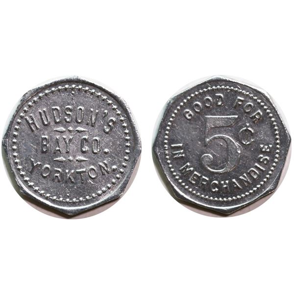 Hudson’s Bay Co. Yorkton. Good for 5c in Merchandise circa.1914 - Gingras 280 aluminum UNC