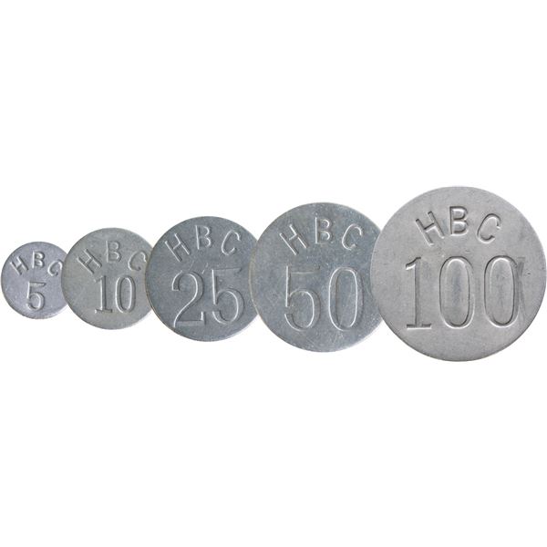 Hudson's Bay Company; Eastern Arctic Token Set of 5 aluminum uniface tokens. Includes the denominati