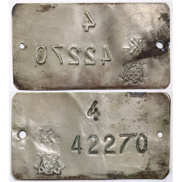 Hudson's Bay;  Aluminum Registration Plate 4 #K-42270.  See Pic.