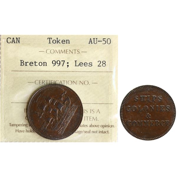 PE-10-28, Br:# 997, Prince Edward Island token, Ships Colonies & Commerce, ICCS About Uncirculated-5