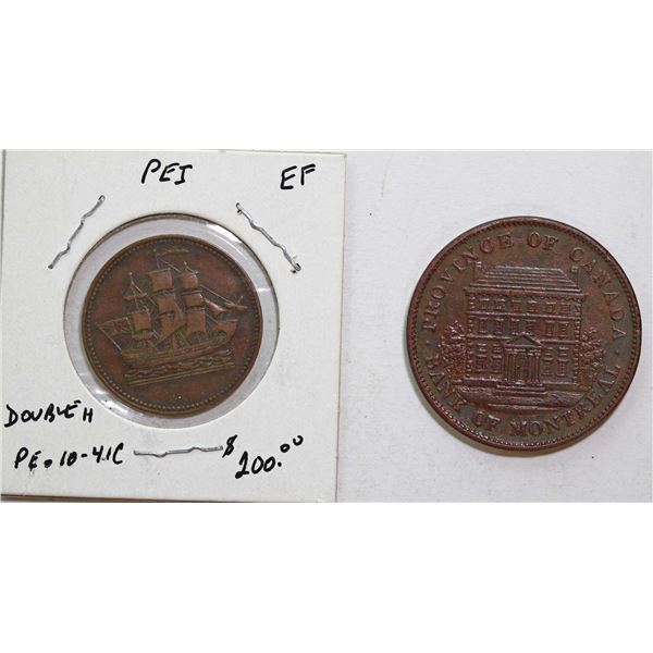 Breton 997 w/Cut Ampersand & 1842 One Penny Bank Token.  Lot of 2 pcs.