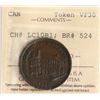 Image 2 : LC-10B1, Br:# 524, Side View token, 1839 halfpenny , Bank of Montreal, ICCS VF30.  Scarce and sought