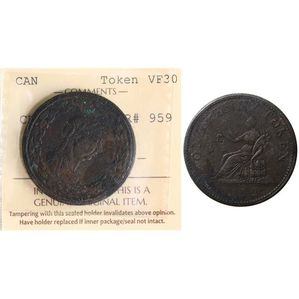 LC-47D6, Br:# 959, Scarce type, One penny token Tiffin, ICCS graded VF30.