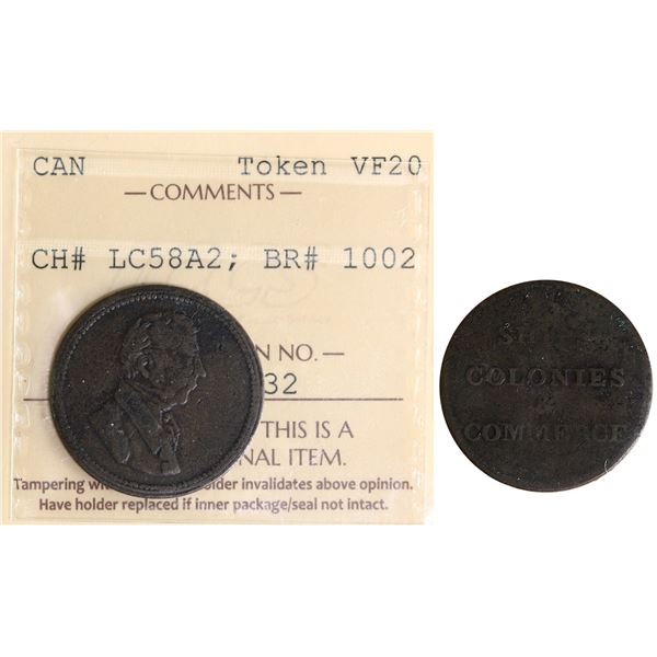 LC-58A2, Br:# 1002, Unknown bust to right, Interesting token, ICCS VF20.