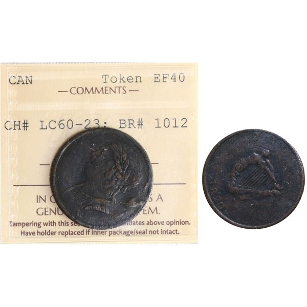 LC-60-23, Br:# 1012, ICCS EF40, Scarce "copper type". Hard to find Bust & Harp token in nicer grade.
