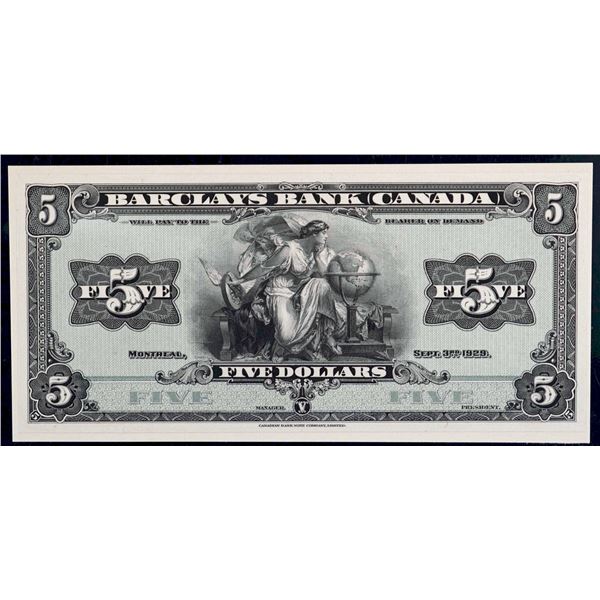 Barclays Bank of Canada; 1929 $5 CH-30-10-02P, Legacy Currency Grading Superb Gem Uncirculated-68PPQ