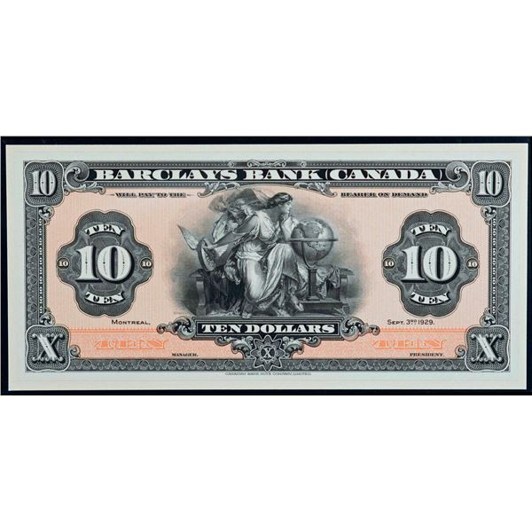 Barclays Bank of Canada; 1929 $10 CH-30-10-04P, Legacy Currency Grading Superb Gem Uncirculated-69PP