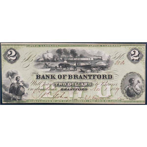 The Bank of Brantford 1859 $2 #3830 CH-40-10-02-04 PMG Choice About Uncirculated-55 EPQ