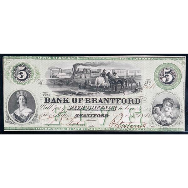 The Bank of Brantford 1859 $5 #5468 CH-40-10-04-08 "No o/p" LCG Choice Very Fine-35PPQ