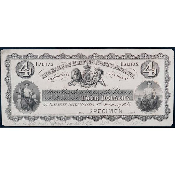 The Bank of British North America 1871 $4 "Face Proof" CH-55-16-04-12P LCG Choice Uncirculated-62