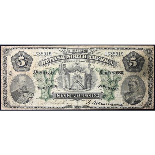 The Bank of British North America  1886 $5 CH-55-22-04 #1635919  LCG Choice Fine-15
