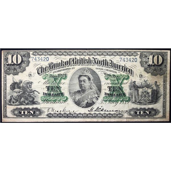 The Bank of British North America 1889 $10 CH-55-22-08 #743420  LCG Choice Very Fine-25