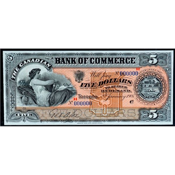 The Canadian Bank of Commerce 1906 $5 #000000 CH-75-14-08bS "H H" Uncirculated or better.  Unlisted 
