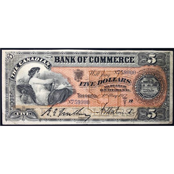 The Canadian Bank of Commerce 1912 $5 CH-75-14-14 #759900  LCG Very Fine-20