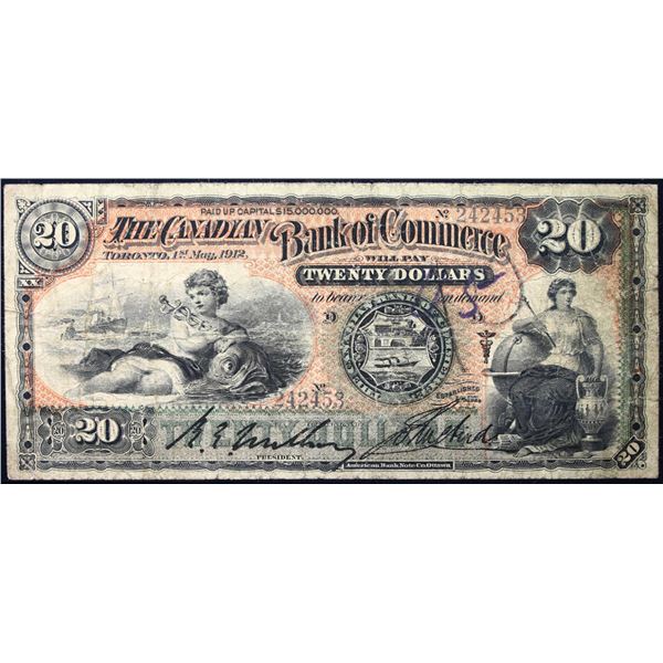 The Canadian Bank of Commerce  1912 $20 CH-75-14-42 #242453  LCG Choice Fine-15, minor writing.  An 
