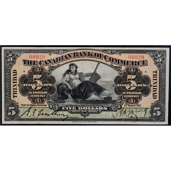The Canadian Bank of Commerce; 1921 $5 #00029 "TRINIDAD" - "LOW NUMBER" CH-75-28-02, Legacy Currency