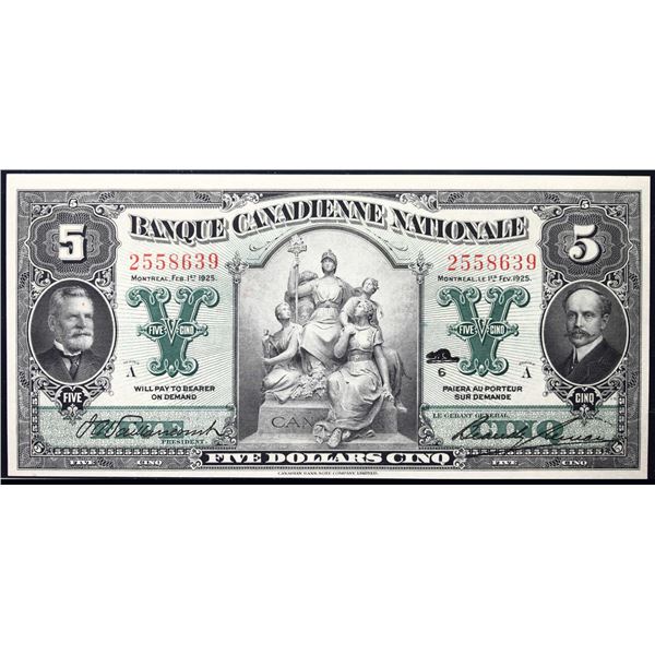 Banque Canadienne Nationale 1925 $5 CH-85-10-02 #2558639  LCG Choice Uncirculated-64