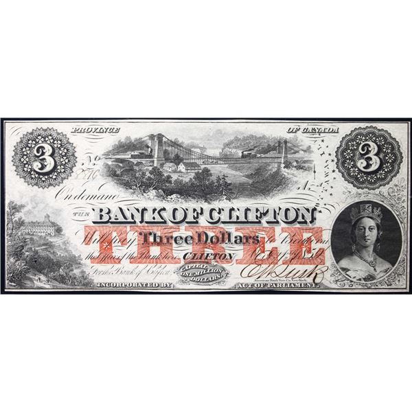 The Bank of Clifton 1859 $3 CH-125-10-04-04a #8816  LCG Choice Uncirculated-64 PPQ