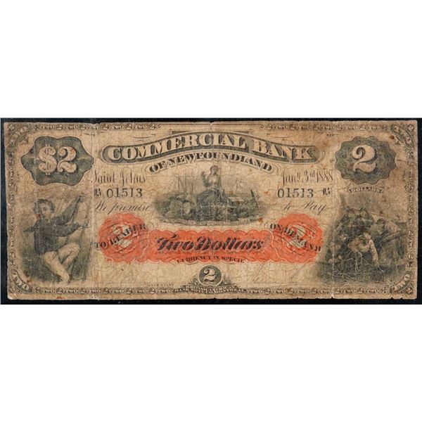 The Commercial Bank of Newfoundland 1888 $2 #01513 "Orange" CH-185-18-04 PMG Very Good-10.  Minor ru