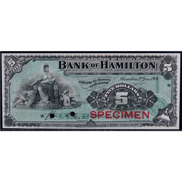 Bank of Hamilton 1904 $5 "SPECIMEN" CH-345-18-02S LCG Choice Uncirculated-64PPQ