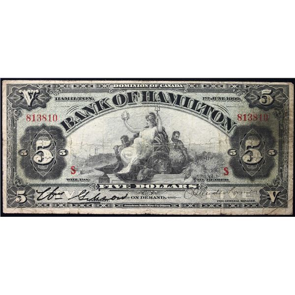 Bank of Hamilton 1909 $5 CH-345-20-02B 'SS-TEST NOTE' #813810  LCG Choice Fine-15