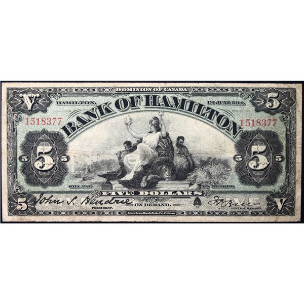 Bank of Hamilton 1914 $5 CH-345-20-06 #1518377  LCG Very Fine-20