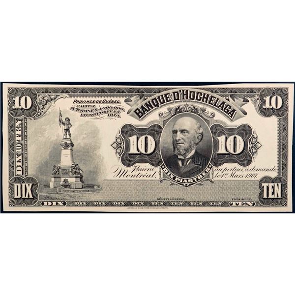 La Banque D'Hochelaga 1907 $10 CH-360-18-08FP, PMG Very Choice Uncirculated-64EPQ.