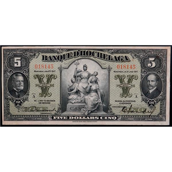 La Banque d'Hochelaga 1917 $5 #018145 CH-360-24-02, PMG Extra Fine-40.  A bright example with nice c