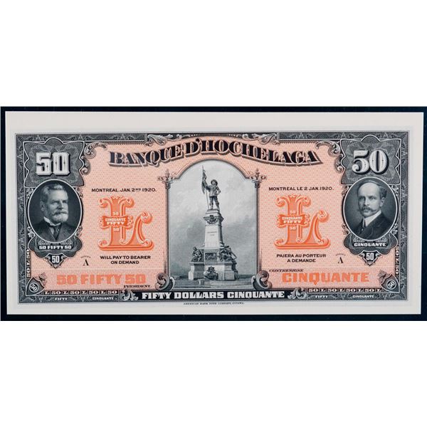 La Banque D'hochelaga 1920 $50 CH-360-24-24FPa LCG Superb Gem Uncirculated-67PPQ