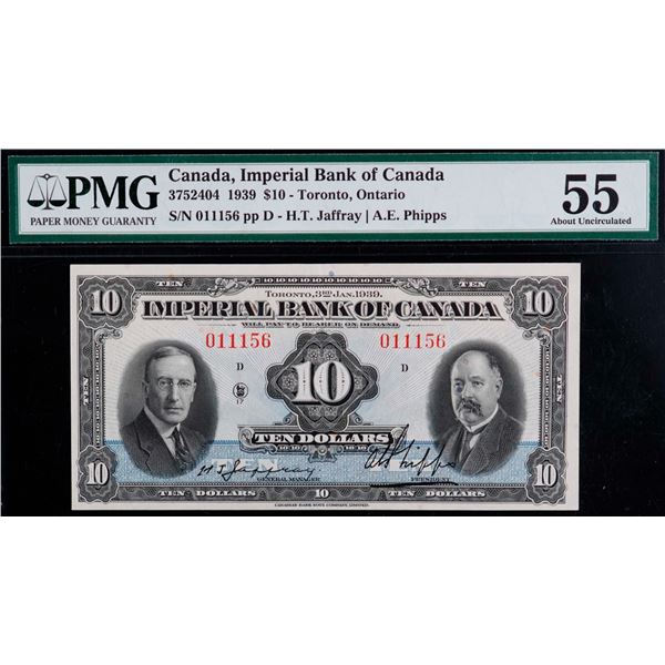 The Imperial Bank of Canada; 1939 $10 #011156 CH-375-24-04, PMG Choice About Uncirculated-55.