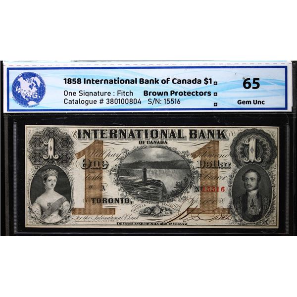 The International Bank of Canada 1858 $1 #15516 CH-380-10-08-04 Uncirculated or better.