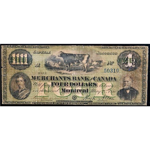 The Merchants Bank of Canada; 1870 $4 #50310 CH-460-10-06, PMG Very Good-10.