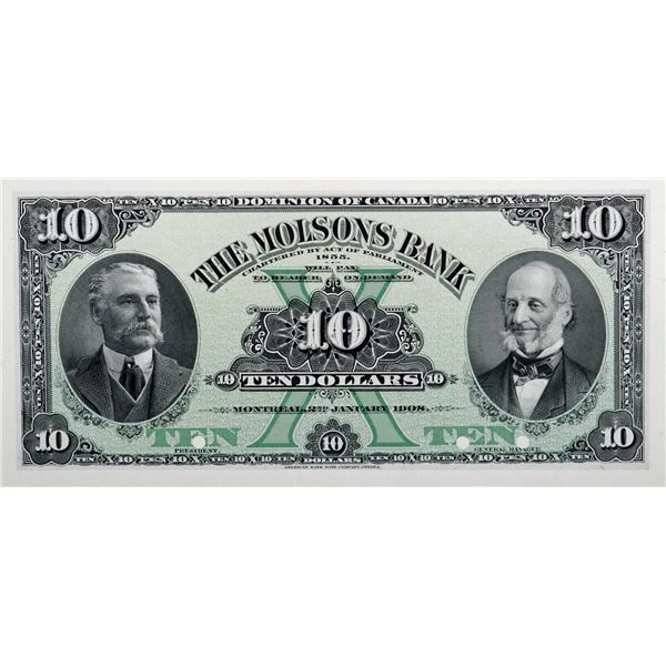 The Molsons Bank 1908 $10 "Face Proof" Coloured - CH-490-30-04FPa PMG Choice Uncirculated-64