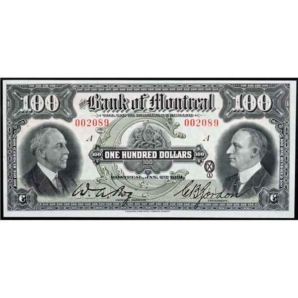 The Bank of Montreal; 1931 $100 #002089 CH-505-58-10, PMG Extra Fine-40EPQ.
