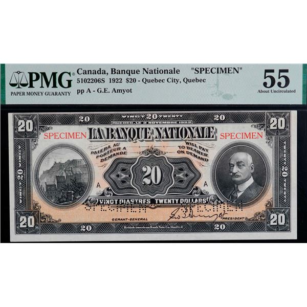 La Banque Nationale 1922 $20 CH-510-22-06S, PMG Choice About Uncirculated-55.