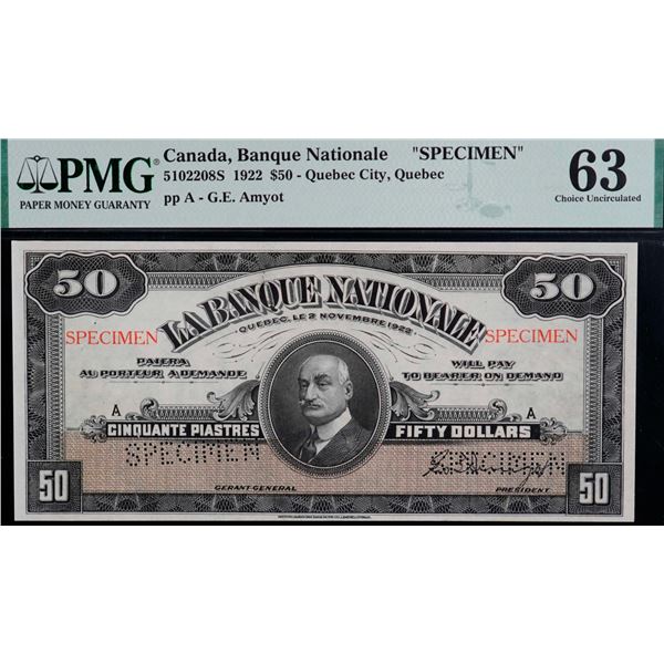 La Banque Nationale 1922 $50 CH-510-22-08S, PMG Choice Uncirculated-63.
