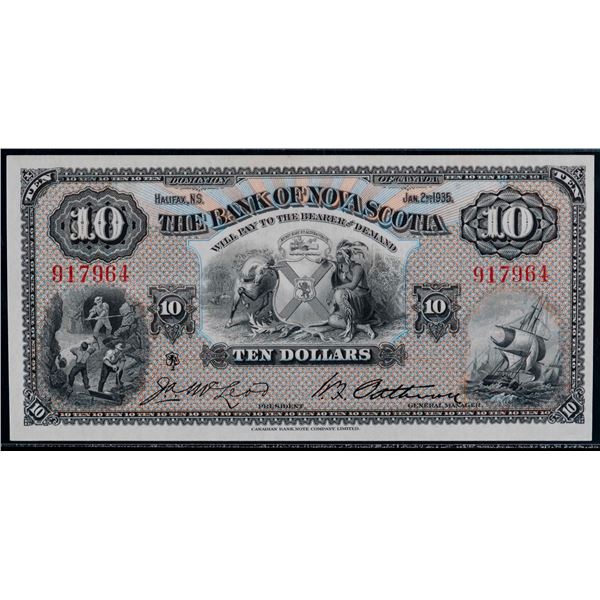 The Bank of Nova Scotia 1935 $10 #917964 CH-550-36-04 LCG Gem Uncirculated-65PPQ.  Ultra bright with