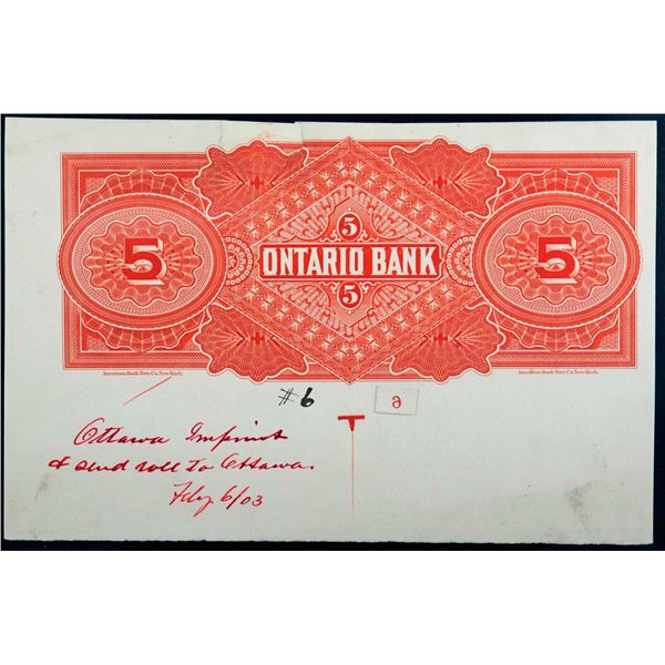 The Ontario Bank;  1888 $5 CH-555-18-02Pa, Legacy Currency Grading Choice About Uncirculated-58.  Ed