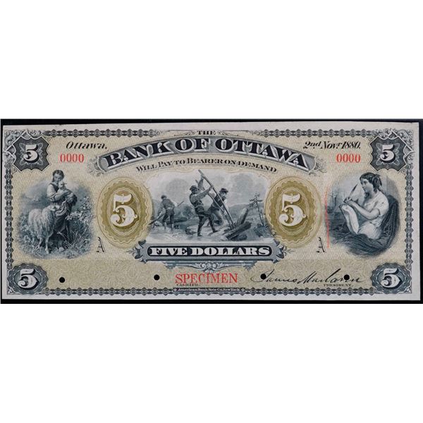 The Bank of Ottawa; 1880 $5 CH-565-12-02S, PMG Choice Uncirculated-63.