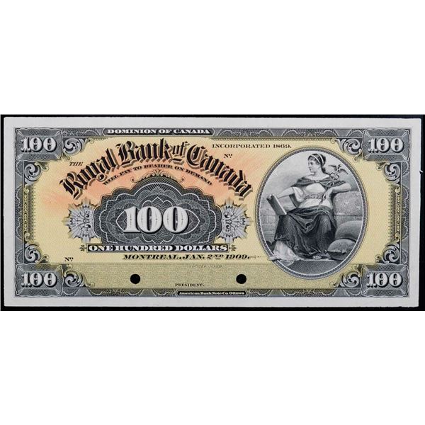 The Royal Bank of Canada;  1909 $100 CH-630-10-04-34P, PMG Choice About Uncirculated-53.