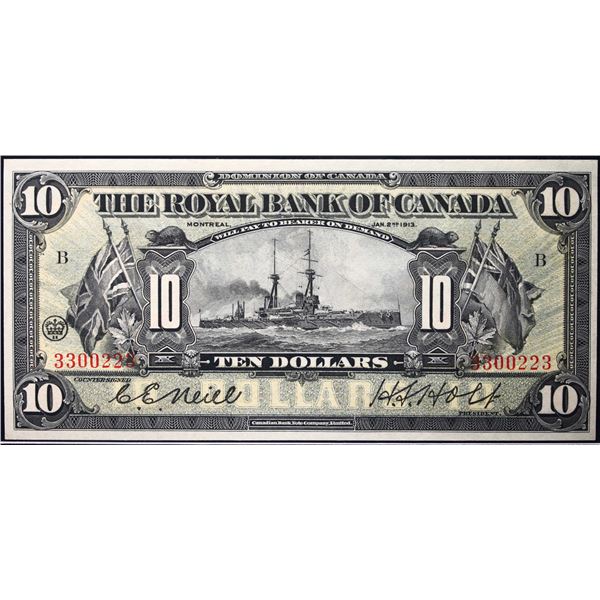 The Royal Bank of Canada 1913 $10 CH-630-12-08 #3300223  LCG Choice Uncirculated-64.  A near Gem exa