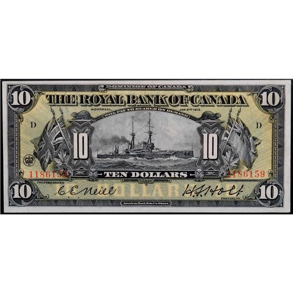 The Royal Bank of Canada; 1913 $10 #1186159 CH-630-12-08, PMG Choice About Uncirculated-58.  A super