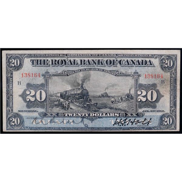 The Royal Bank of canada 1913 $20 #138164 CH-630-12-10 PMG Choice Very Fine-25, "Lovely Train Vignet