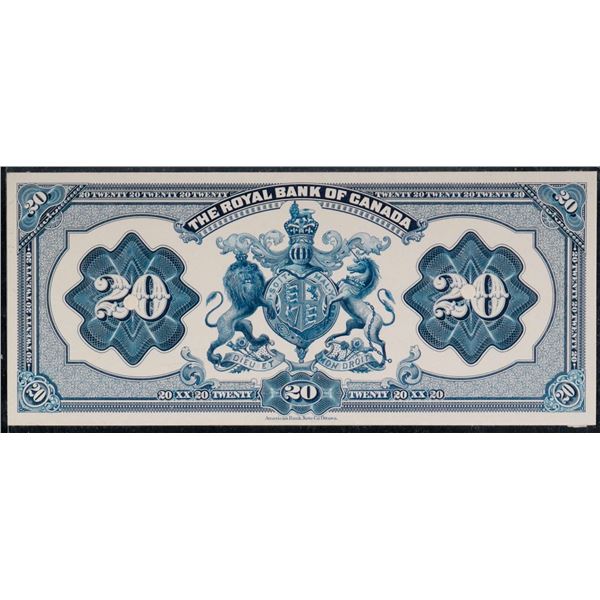 The Royal Bank of Canada 1927 $20 CH-630-14-10BP, Back Proof - Unlisted.  AU with remnants on back. 