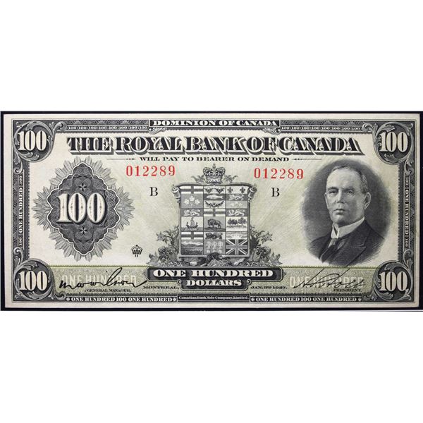 The Royal Bank of Canada 1927 $100 CH-630-14-20 #012289  LCG About Uncirculated-50.  A very nice and