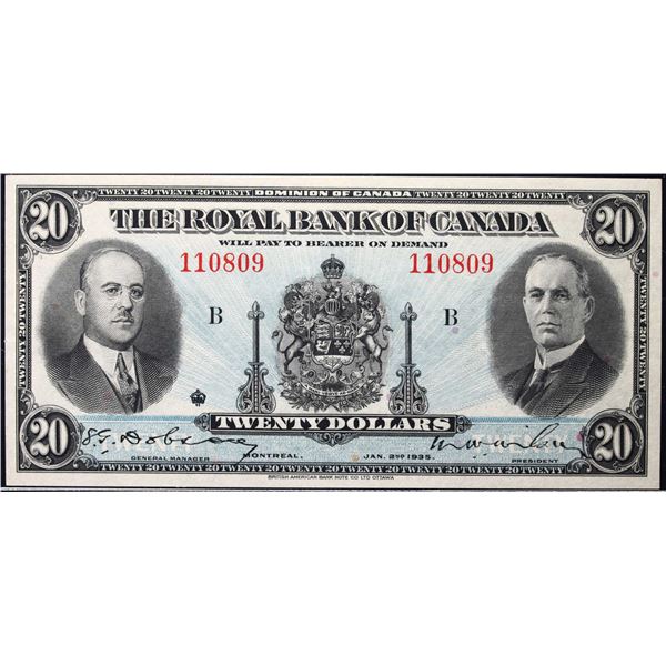 The Royal Bank of Canada 1935 $20 CH-630-18-06A #110809  LCG Gem Uncirculated-65PPQ.  This is a pris